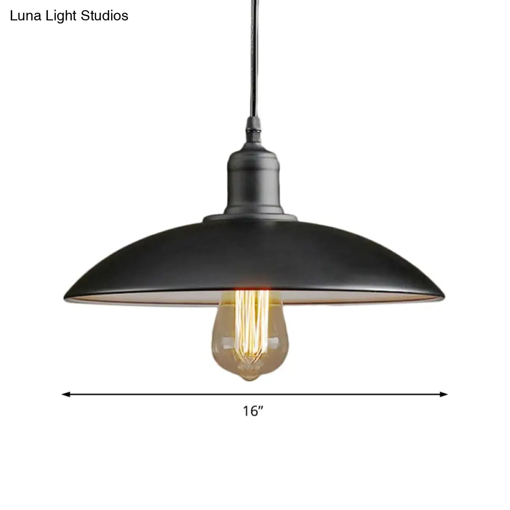 12.5’/16’ Wide Dome Industrial Metal Pendant Lamp - 1-Light Black/White Hanging Fixture For