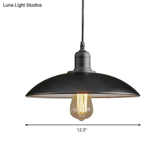 12.5’/16’ Wide Dome Industrial Metal Pendant Lamp - 1-Light Black/White Hanging Fixture For