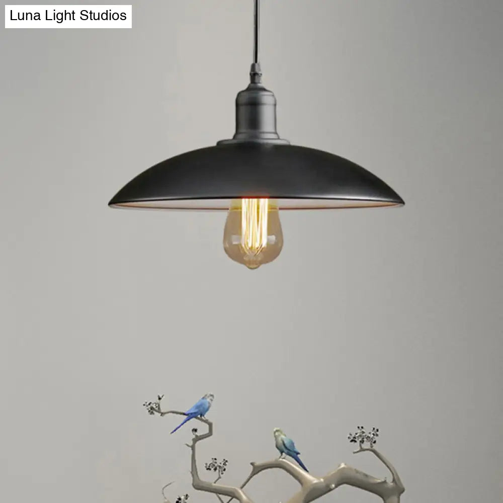 12.5’/16’ Wide Dome Industrial Metal Pendant Lamp - 1-Light Black/White Hanging Fixture For