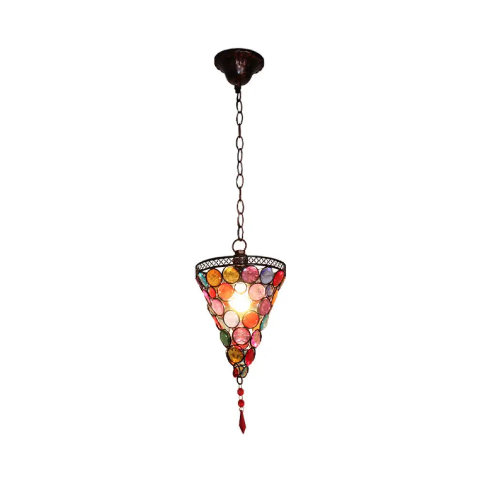 12.5 Tall Stained Glass Hanging Lamp - Antique Rust Conical Restaurant Down Lighting 1 Light /