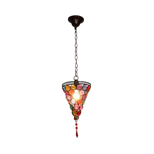 12.5 Tall Stained Glass Hanging Lamp - Antique Rust Conical Restaurant Down Lighting 1 Light /