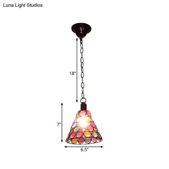 12.5 Tall Stained Glass Hanging Lamp - Antique Rust Conical Restaurant Down Lighting 1 Light