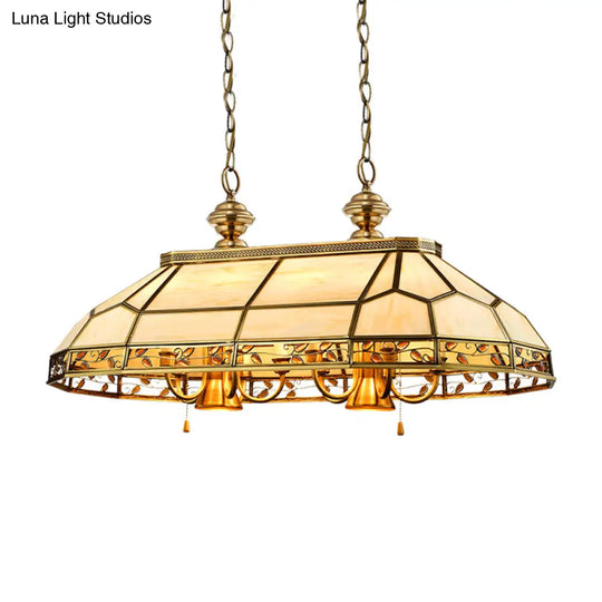 12 Bulbs Faceted Colonial Gold Island Lighting With Frosted Glass Suspension Lamp For Restaurants