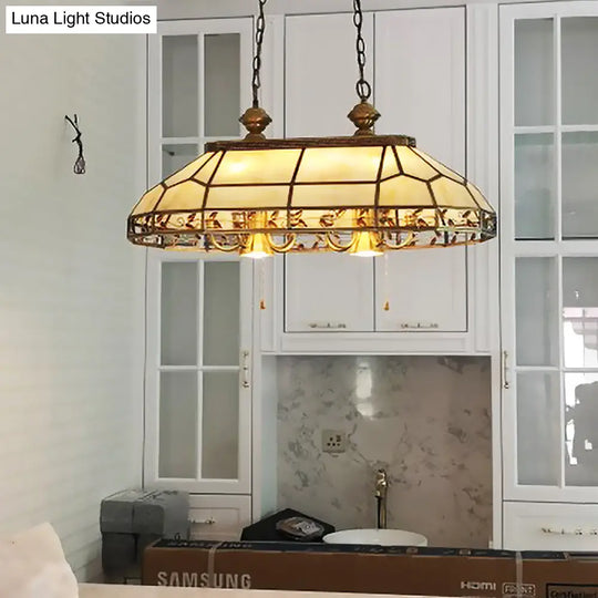 12 Bulbs Faceted Colonial Gold Island Lighting With Frosted Glass Suspension Lamp For Restaurants