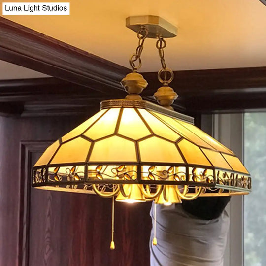 12 Bulbs Faceted Colonial Gold Island Lighting With Frosted Glass Suspension Lamp For Restaurants