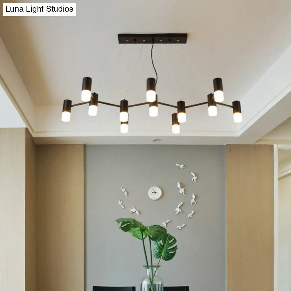 Contemporary Black Branch Suspension Light: 12-Head Metal Hanging Chandelier With Linear Design