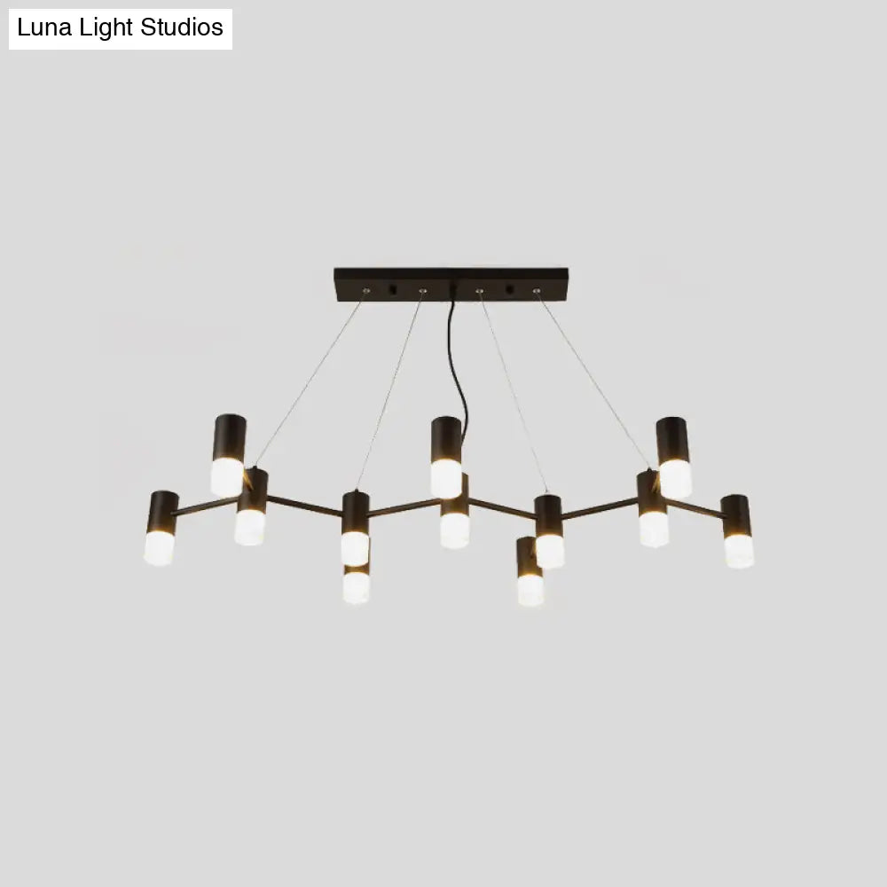 12-Head Black Metal Branch Chandelier With Linear Design & Suspension