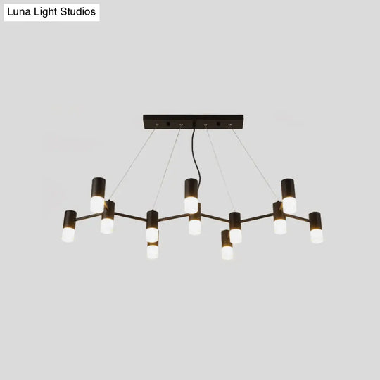 12-Head Black Metal Branch Chandelier With Linear Design & Suspension