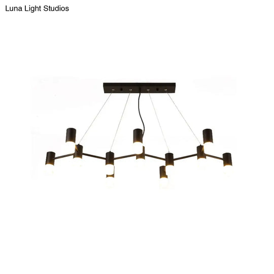 Contemporary Black Branch Suspension Light: 12-Head Metal Hanging Chandelier With Linear Design