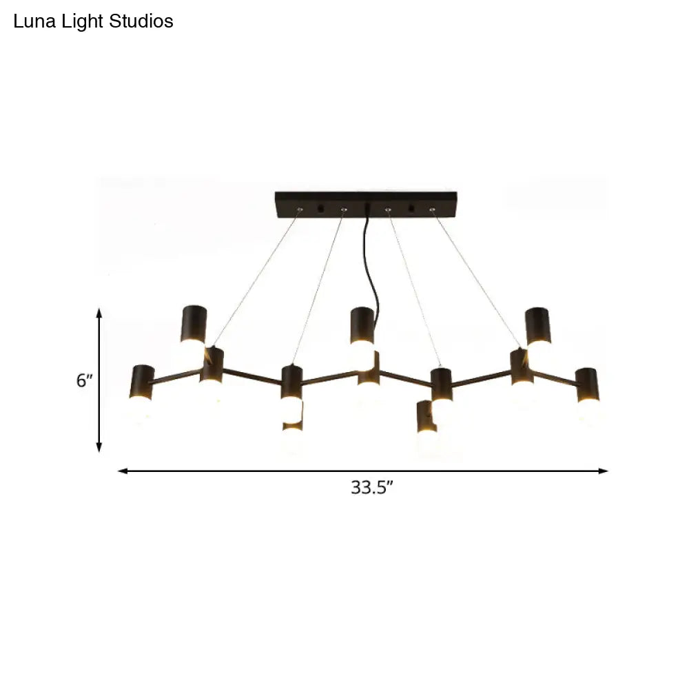 Contemporary Black Branch Suspension Light: 12-Head Metal Hanging Chandelier With Linear Design