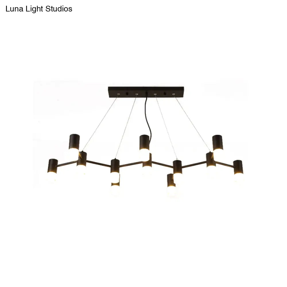 12-Head Black Metal Branch Chandelier With Linear Design & Suspension