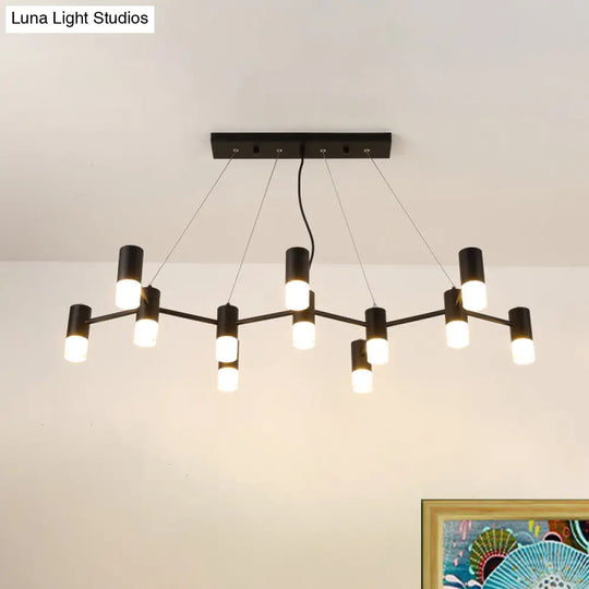 12-Head Black Metal Branch Chandelier With Linear Design & Suspension