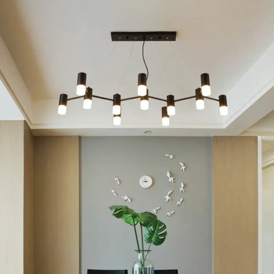 12-Head Black Metal Branch Chandelier With Linear Design & Suspension