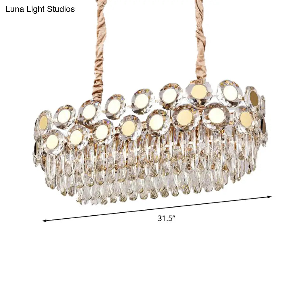 12-Head Gold Suspension Lighting Fixture: Oval Faceted Crystal Island Pendant Postmodern Design