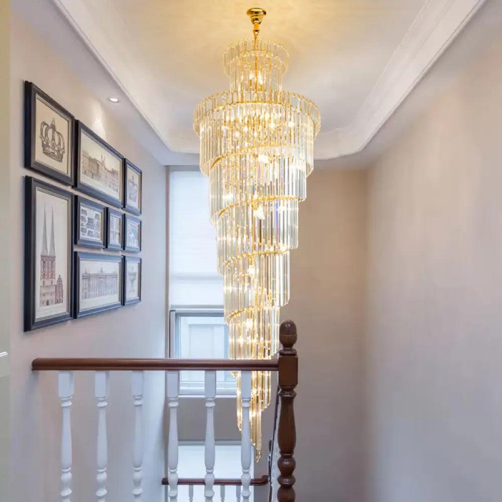 12 Heads Crystal Rod Pendant Chandelier For Staircase Living Room Lighting 15 To 19 Inch