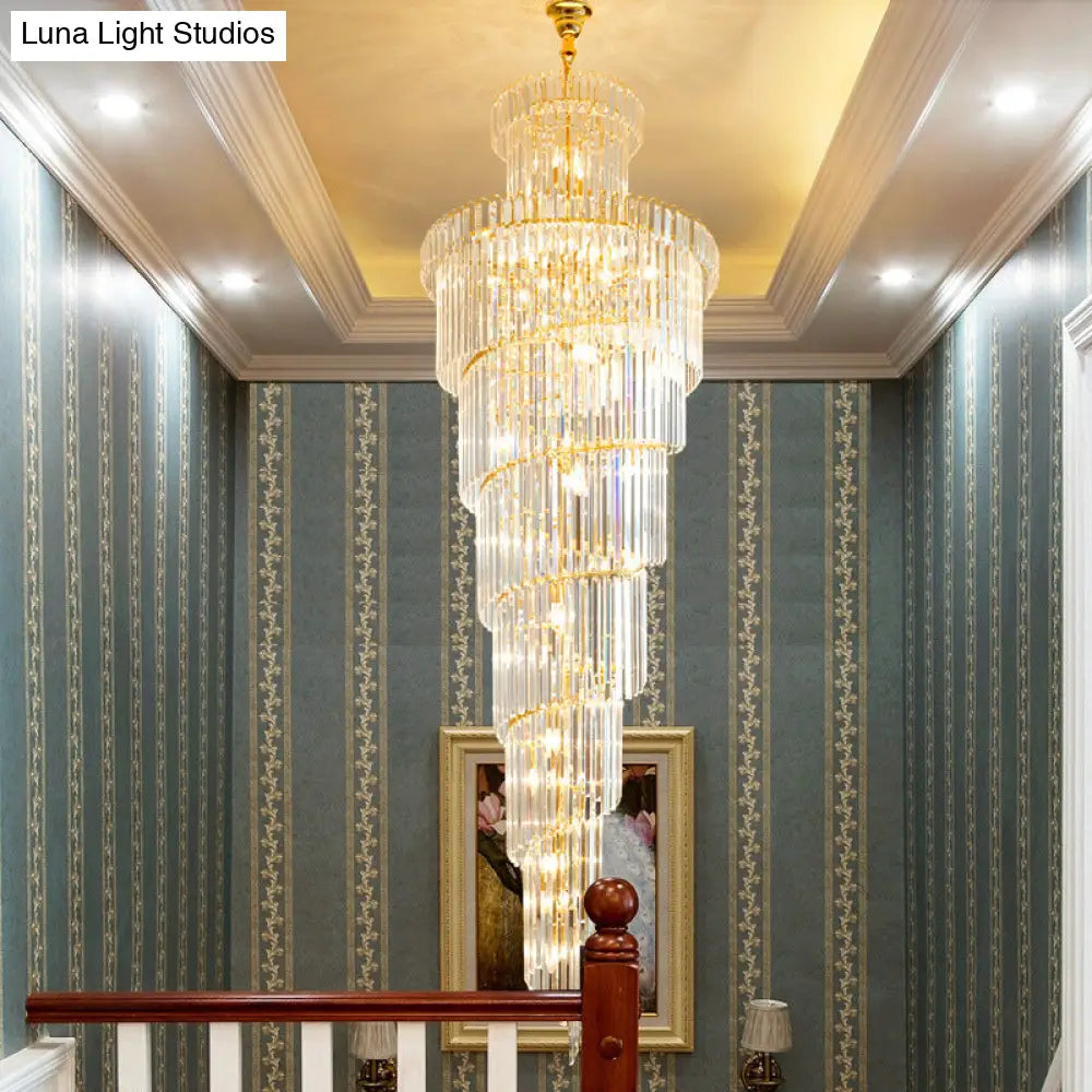 12 Heads Crystal Rod Pendant Chandelier For Staircase Living Room Lighting 15 To 19 Inch