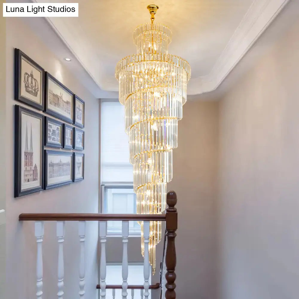 Sleek 12-Head Clear Crystal Spiral Suspension Ceiling Lamp Pendant