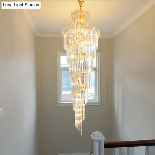 12 Heads Crystal Rod Pendant Chandelier For Staircase Living Room Lighting 15 To 19 Inch