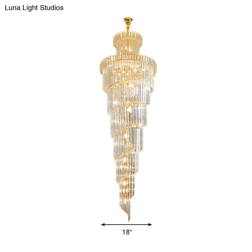 Sleek 12-Head Clear Crystal Spiral Suspension Ceiling Lamp Pendant