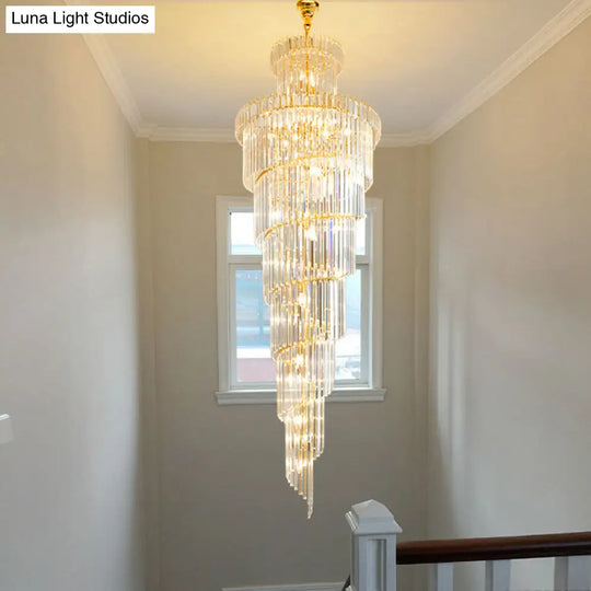 Sleek 12-Head Clear Crystal Spiral Suspension Ceiling Lamp Pendant