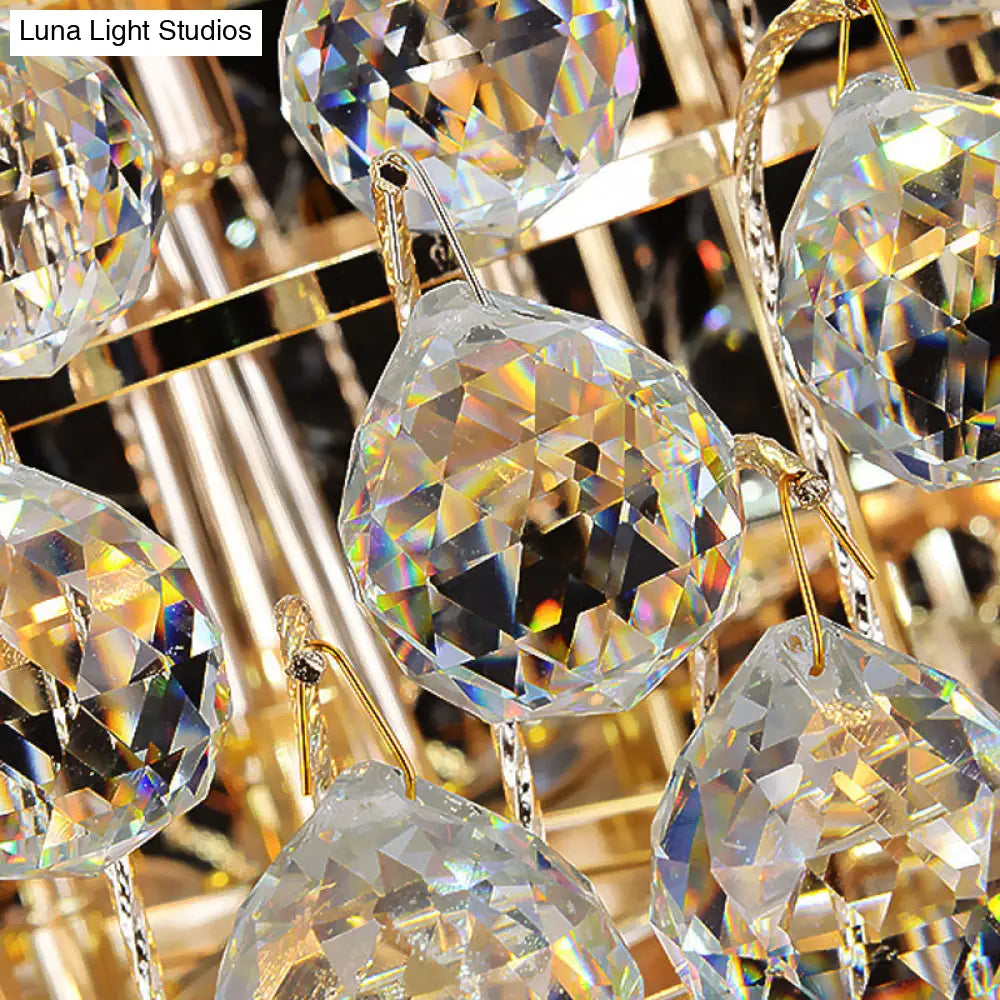 12 Heads Stairway Chandelier Pendant Light With Crystal Rod Gold Suspension Lamp Lighting