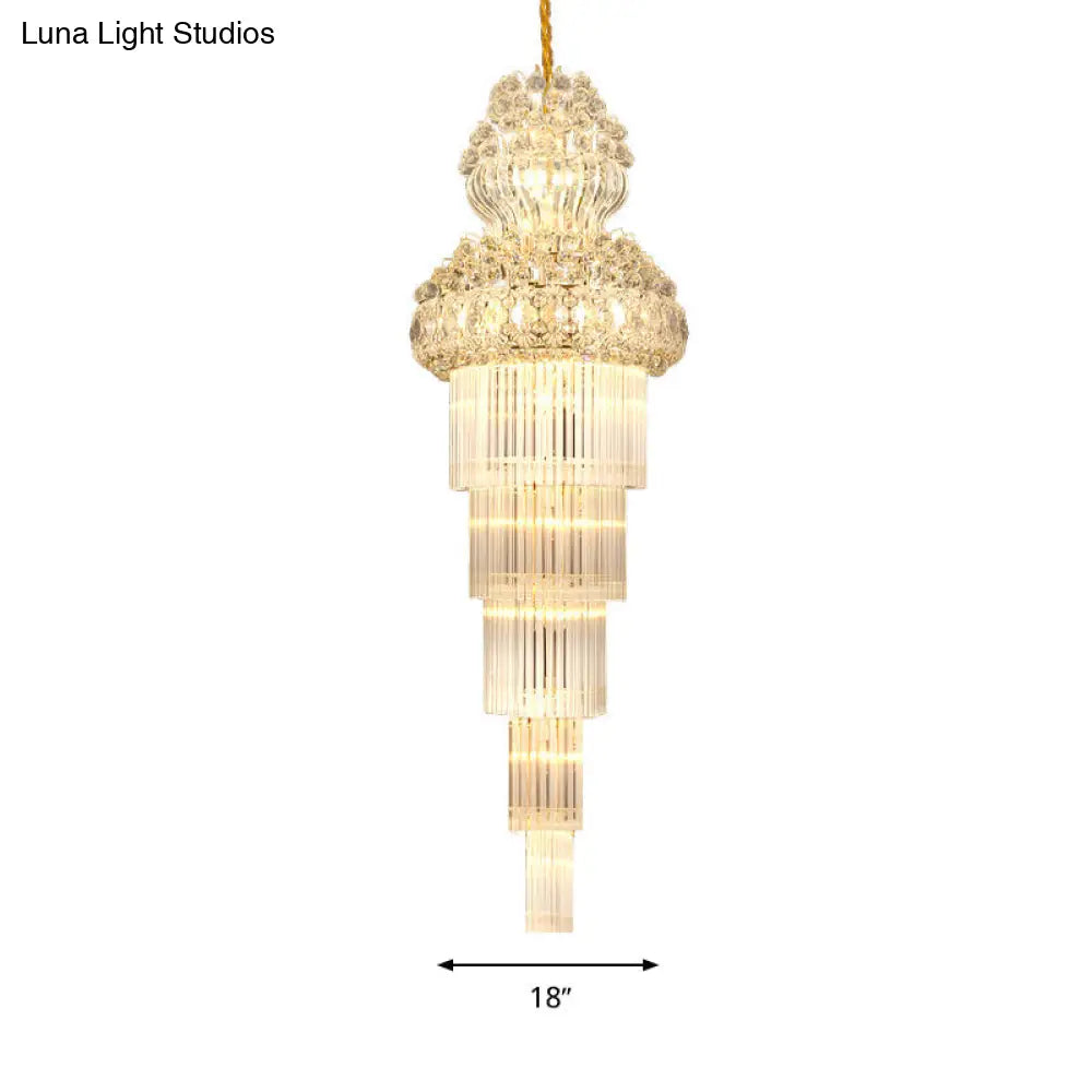 Gold Crystal Rod Stairway Chandelier Pendant Light - 12 Heads Suspension Lamp