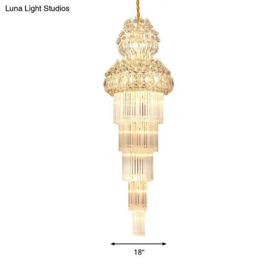 12 Heads Stairway Chandelier Pendant Light With Crystal Rod Gold Suspension Lamp Lighting