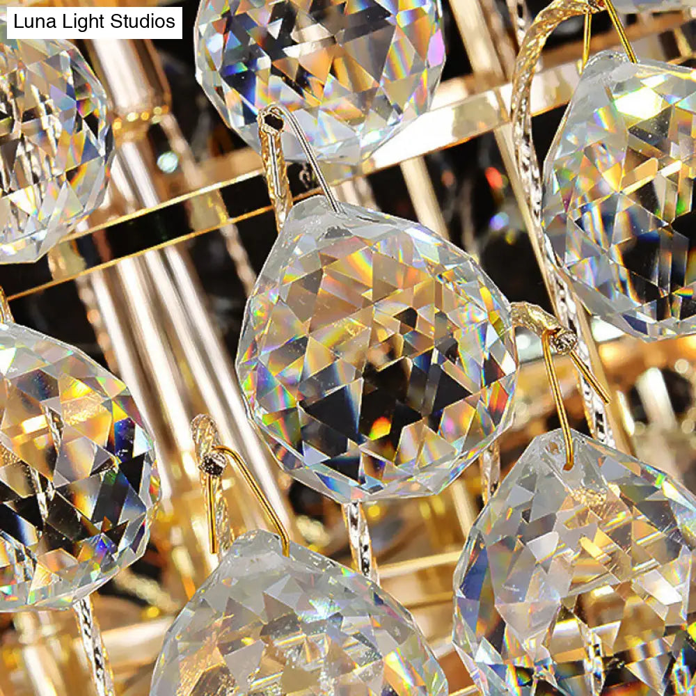 Gold Crystal Rod Stairway Chandelier Pendant Light - 12 Heads Suspension Lamp