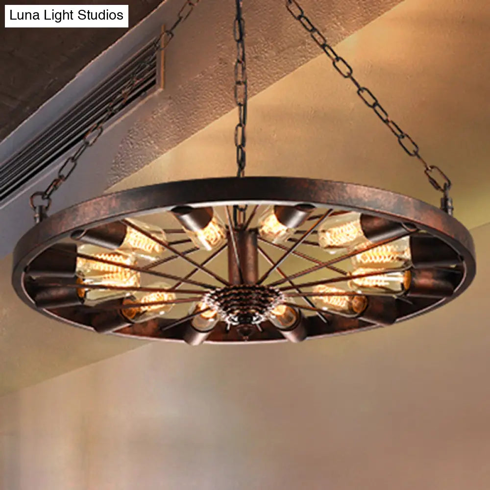 12-Light Metal Rust Pendant Lamp: Industrial Chandelier With Chain