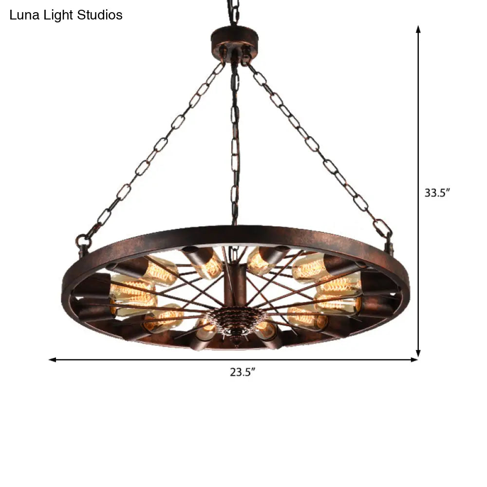 12-Light Metal Rust Pendant Lamp: Industrial Chandelier With Chain