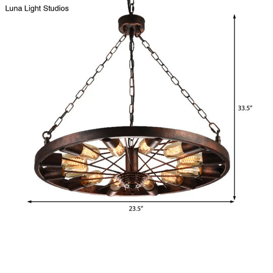 12-Light Metal Rust Pendant Lamp: Industrial Chandelier With Chain