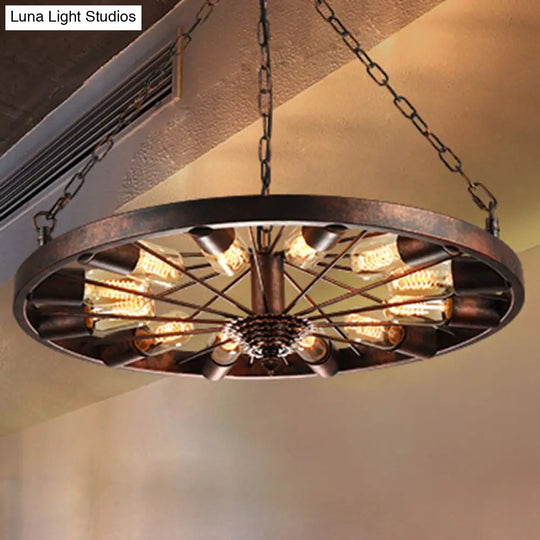 12-Light Metal Rust Pendant Lamp: Industrial Chandelier With Chain