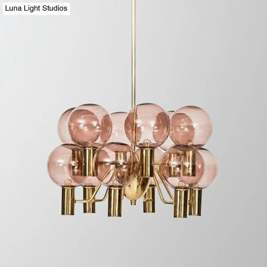 12-Light Postmodern Chandelier: Brass Plated Glass Shade Ceiling Hang Lamp