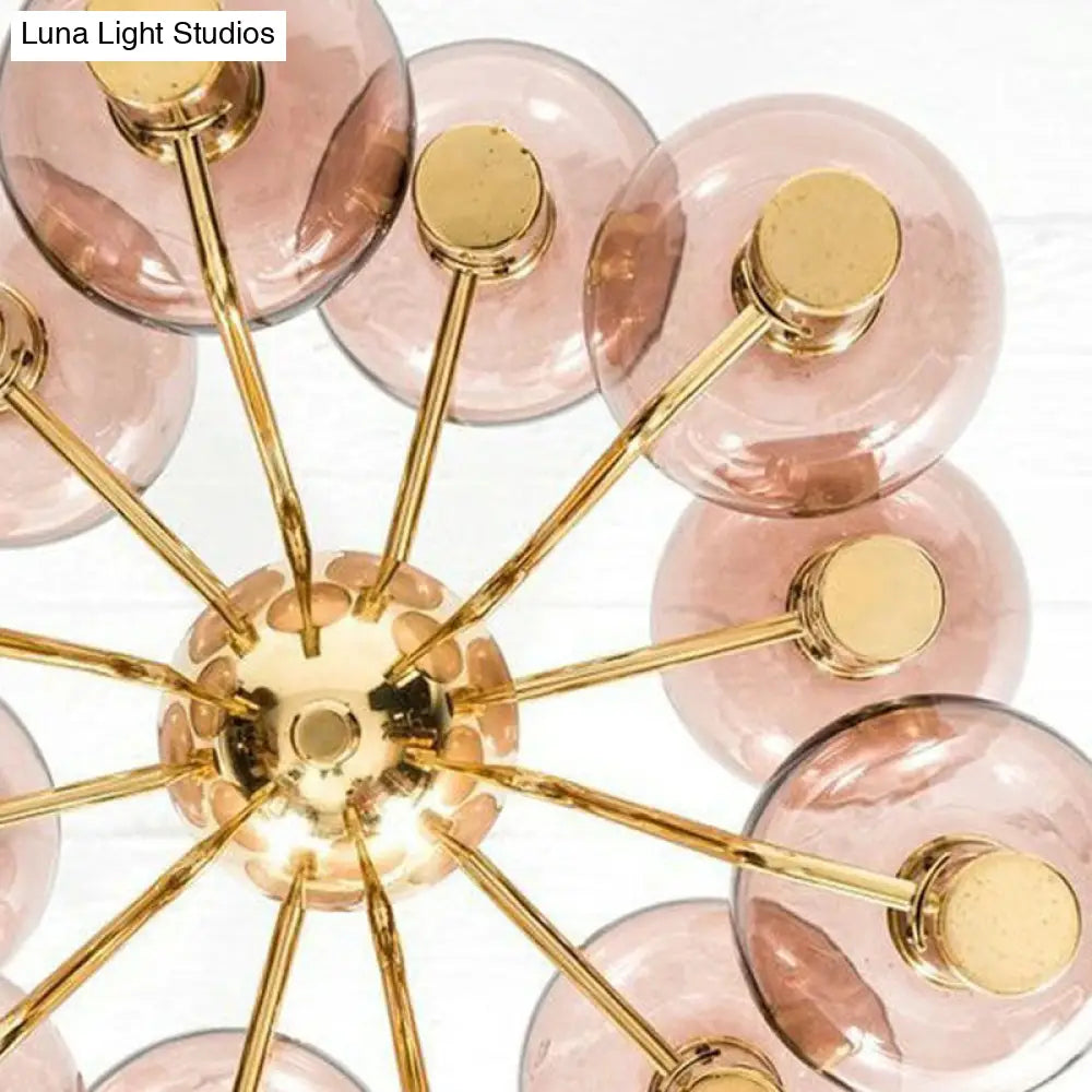 12-Light Postmodern Chandelier: Brass Plated Glass Shade Ceiling Hang Lamp