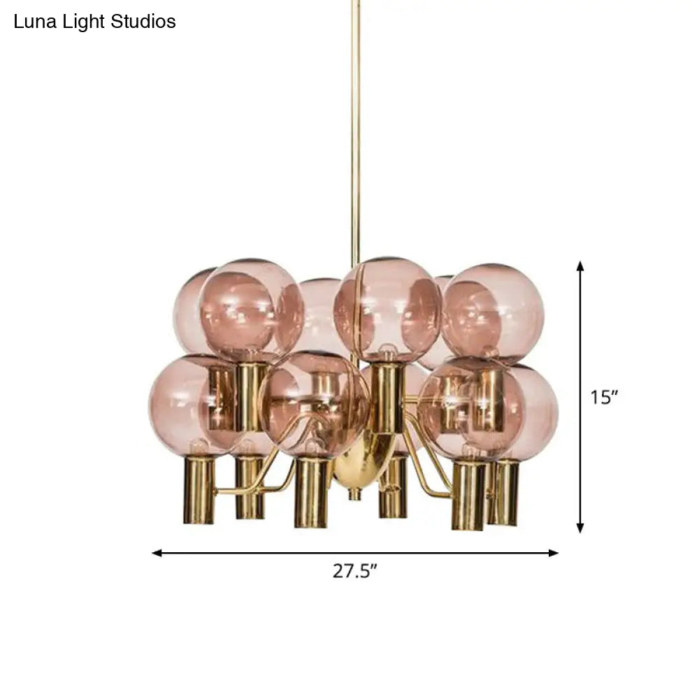 12-Light Postmodern Chandelier: Brass Plated Glass Shade Ceiling Hang Lamp