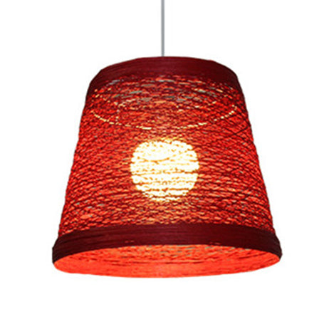 Rustic Rattan Hanging Pendant Lamp - One Head Suspension Lighting In Red/Orange/White/Brown/Beige