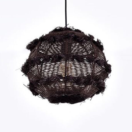 Rustic Rattan Globe Pendant Light In Beige/Black For Table