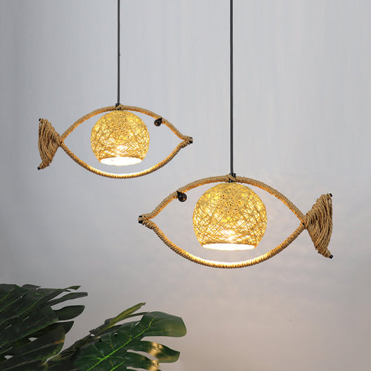 Rustic Beige Fish Shaped Pendant Light - 1/2/3-Light Bine Hanging Lamp