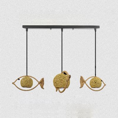 Rustic Beige Fish Shaped Pendant Light - 1/2/3-Light Bine Hanging Lamp 3 /