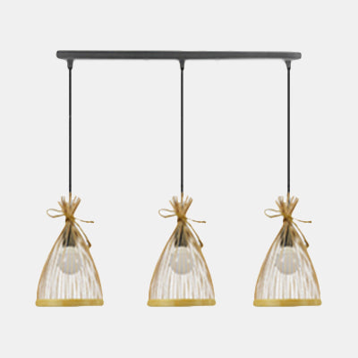 Stylish Asian Pendant Lighting: Black/Beige Conical Shade With Bamboo Accents - 3 Lights Beige /