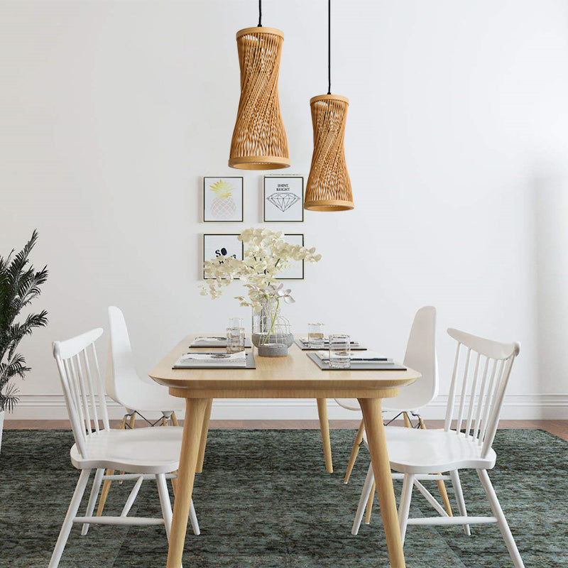 Modern Bamboo Cylinder Pendant Lamp In Beige For Dining Room
