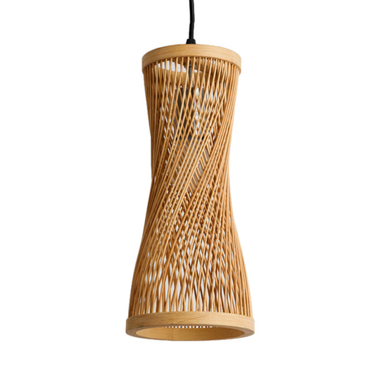 Modern Bamboo Cylinder Pendant Lamp In Beige For Dining Room