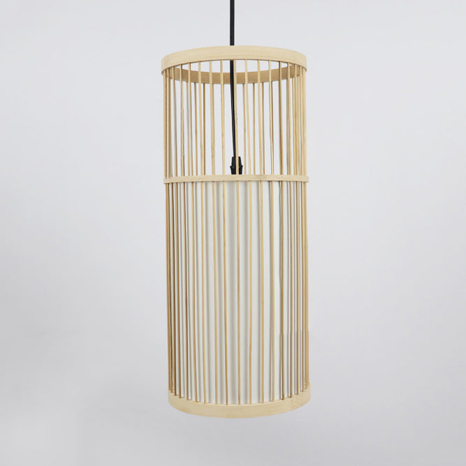 Contemporary 1-Light Beige Bamboo Shade Pendant Ceiling Lamp