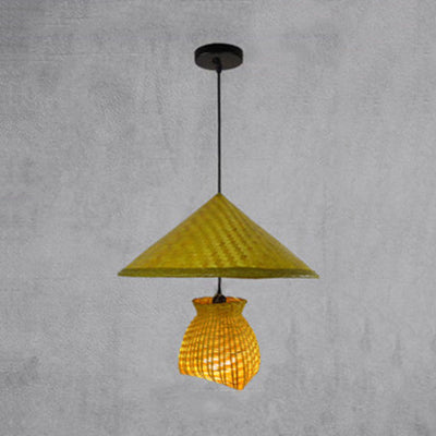 Stylish 1-Head Beige Woven Rattan Hanging Lamp For Dining Room - 16.5/19 Width