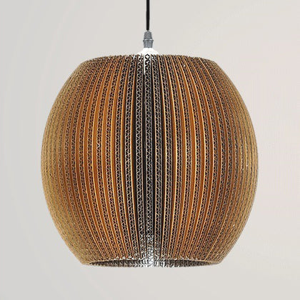 Asian Style Woven Shade Pendant Lamp With Corrugated Paper Design
