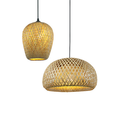 Rustic Rattan Pendant Light With Dome Shade For Dining Rooms Hand-Woven 7-7.5W Beige 1 Bulb.