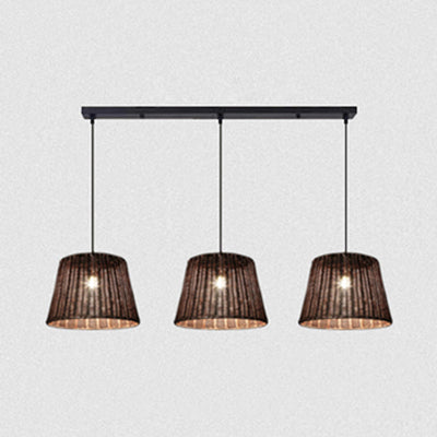 Country-Style Pendant Light With Rattan Shade For Restaurants - Brown Cone Design