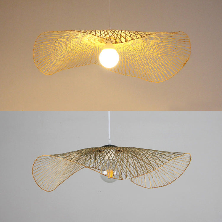 Asian Style Swirl Pendant Light Rattan Beige - 14 Or 18 Wide 1-Bulb Hanging Fixture For Restaurants