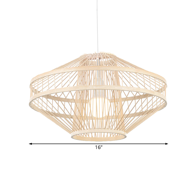 Bamboo Modernist Style Ceiling Fixture - Flying Saucer Design 16/19.5 Width 1-Bulb Wood Pendant Lamp
