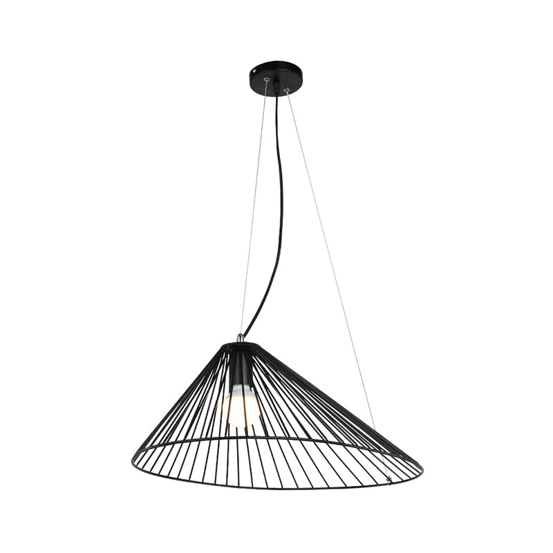 Black Modern Metallic Pendant Ceiling Light - Tapered Wire Frame Hanging Lamp For Dining Table